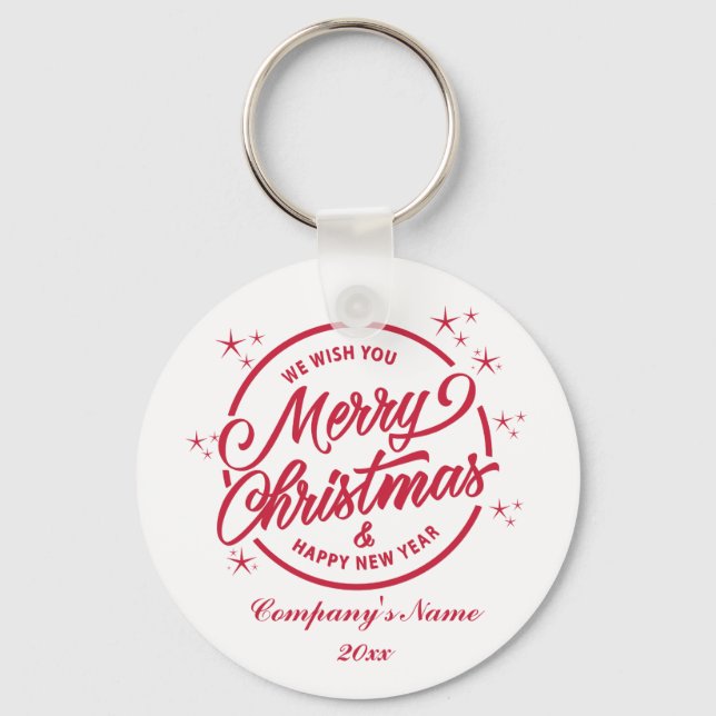 Merry Christmas & Happy New Yea, Red Typography Keychain (Front)