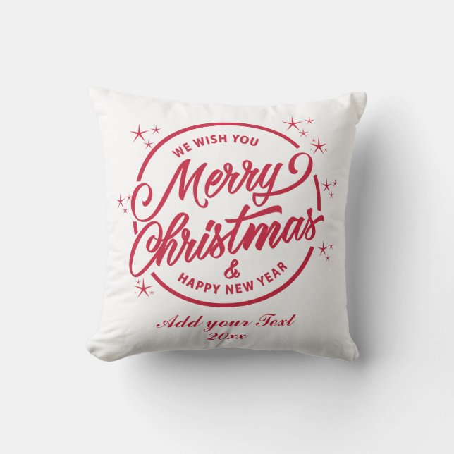 Merry Christmas & Happy New Yea, Red Typography Throw Pillow (Front)