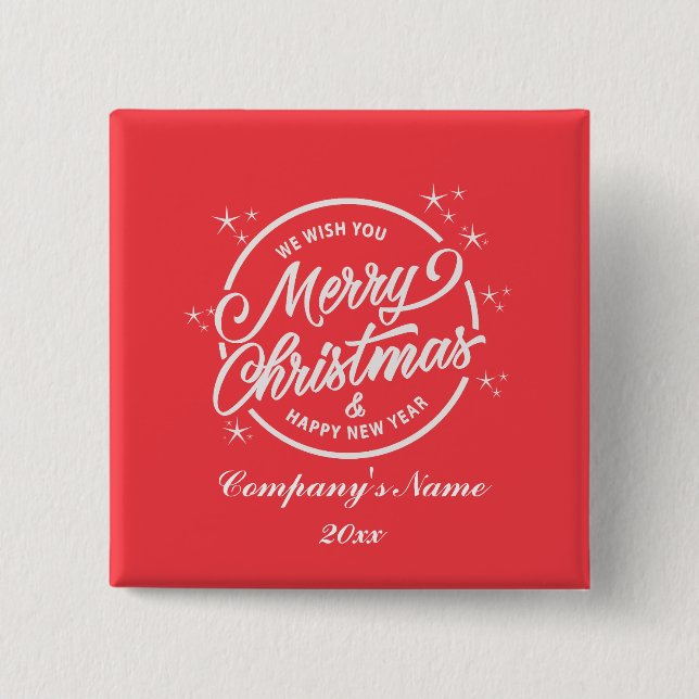 Merry Christmas & Happy New Yea, White Typography Button (Front)