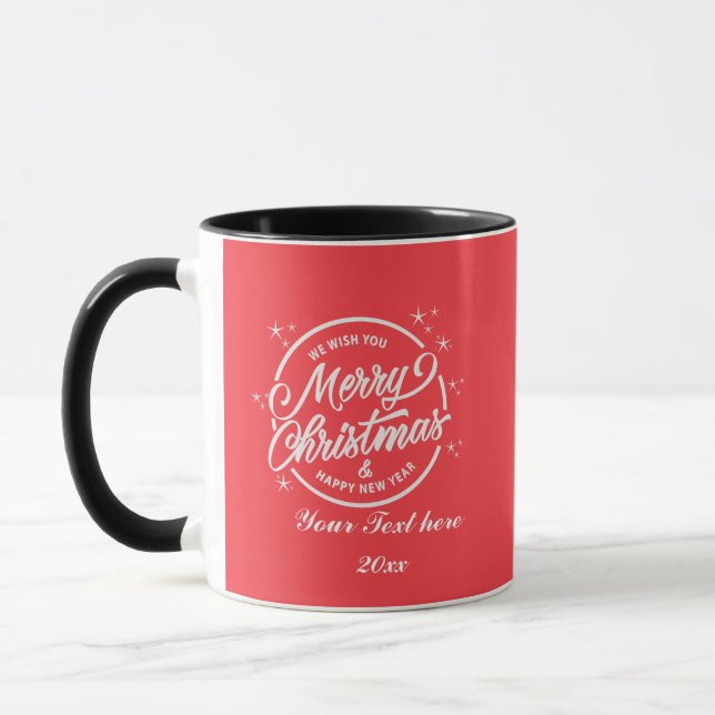 Merry Christmas & Happy New Yea, White Typography Mug (Left)