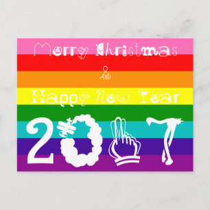 Merry Christmas Happy New Year 2017 Rainbow Flag Holiday Postcard