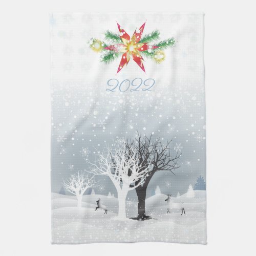 Merry Christmas  Happy New Year 2024 XMAS Snow K Kitchen Towel