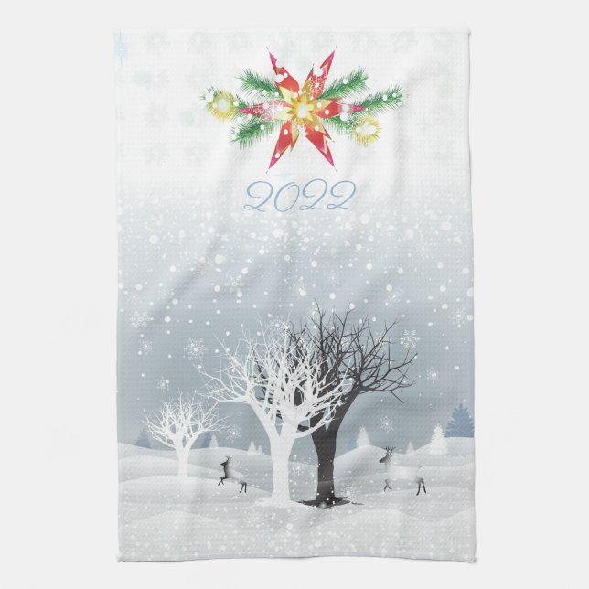 Merry Christmas & Happy New Year! 2024 XMAS Snow K Kitchen Towel (Vertical)