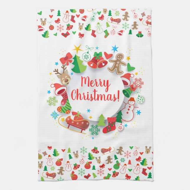 Merry Christmas & Happy New Year 2024 XMAS Snowman Kitchen Towel (Vertical)