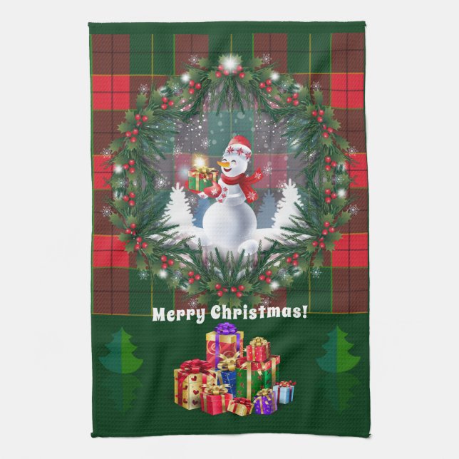 Merry Christmas & Happy New Year 20XX Snowman Kitchen Towel (Vertical)
