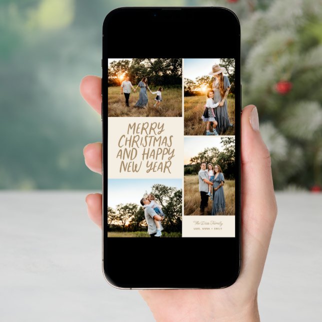Merry Christmas Happy New Year 4 Photo Collage Holiday Card (Front Digital)