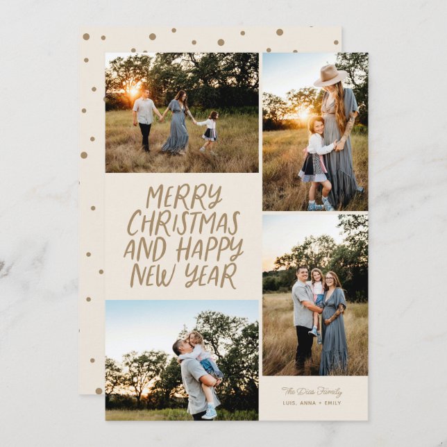 Merry Christmas Happy New Year 4 Photo Collage Holiday Card (Front/Back)