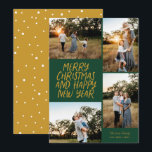 Merry Christmas Happy New Year 4 Photo Collage Holiday Card<br><div class="desc">This stylish 4-Photo holiday card features handwritten style greeting and a photo collage. The reverse features a floating dot pattern. All colors are customizable.</div>