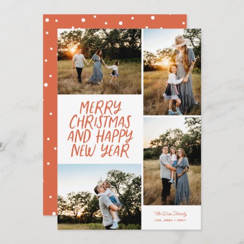 Merry Christmas Happy New Year 4 Photo Collage Red Holiday Card