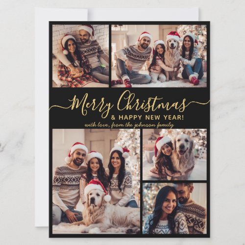 Merry Christmas Happy New Year 5 Photo Collage Holiday Card