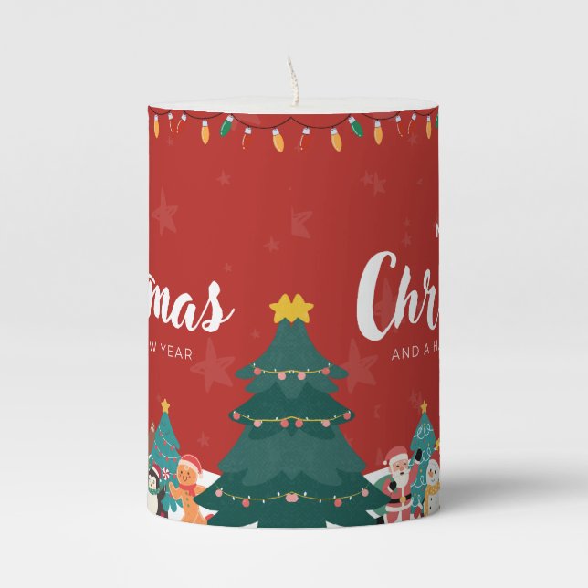 🎄 Merry Christmas & Happy New Year – A Magical Wi Pillar Candle (Front)