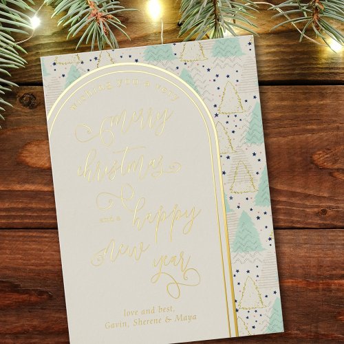 Merry Christmas Happy New Year Abstract Trees Foil Holiday Card
