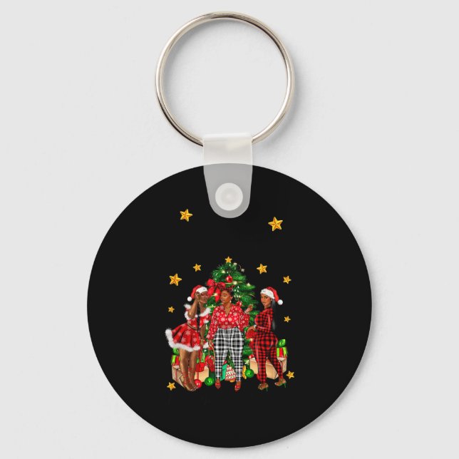 Merry Christmas Happy New Year African American Bl Keychain (Front)