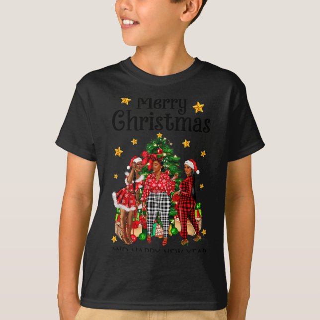 Merry Christmas Happy New Year African American Bl T-Shirt (Front)