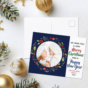 Merry Christmas Happy New Year Beautiful Photo Postcard