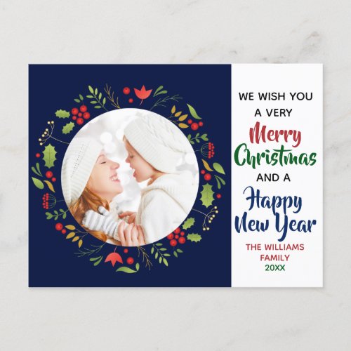 Merry Christmas Happy New Year Beautiful Photo Postcard