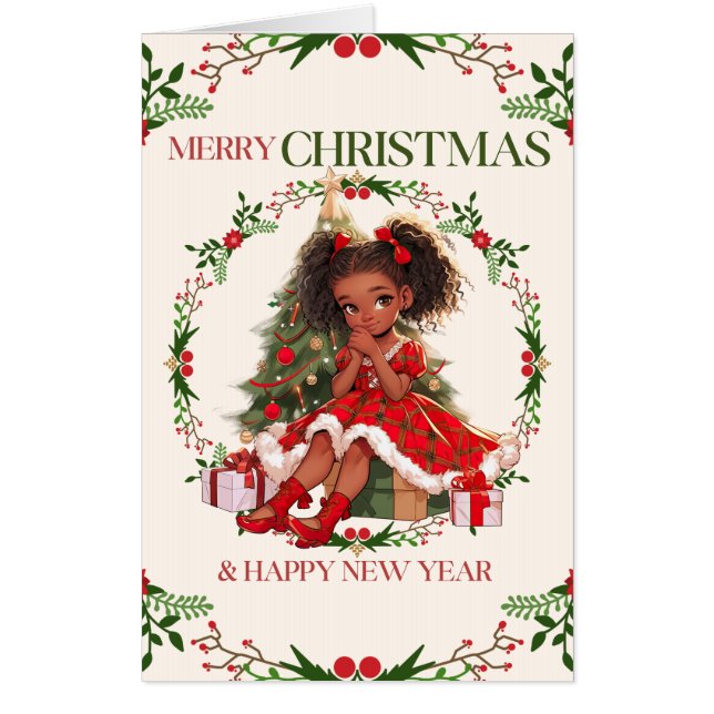 Merry Christmas & Happy New Year Black Girl Magic Card (Front)