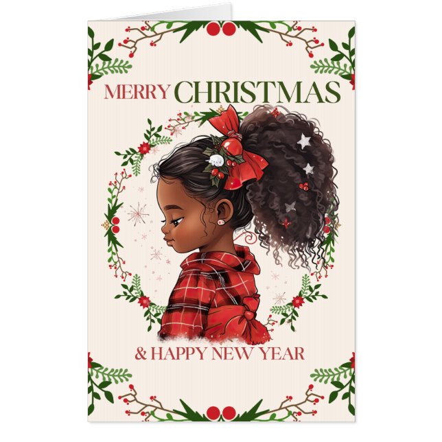 Merry Christmas & Happy New Year Black Girl Magic Card (Front)