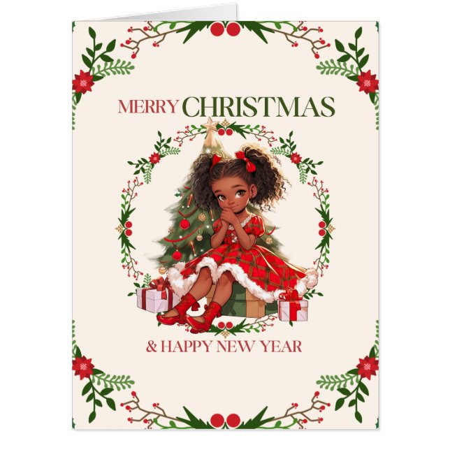 Merry Christmas & Happy New Year Black Girl Magic Card (Front)