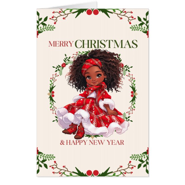 Merry Christmas & Happy New Year Black Girl Magic Card (Front)
