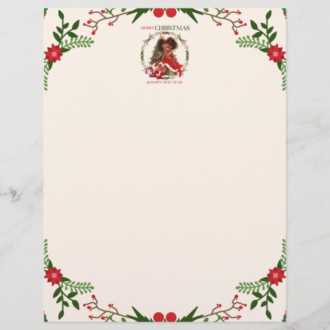 Merry Christmas & Happy New Year Black Girl Magic Letterhead (Front)