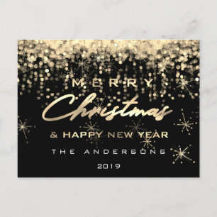 Merry Christmas Happy New Year Black Gold Lights Postcard