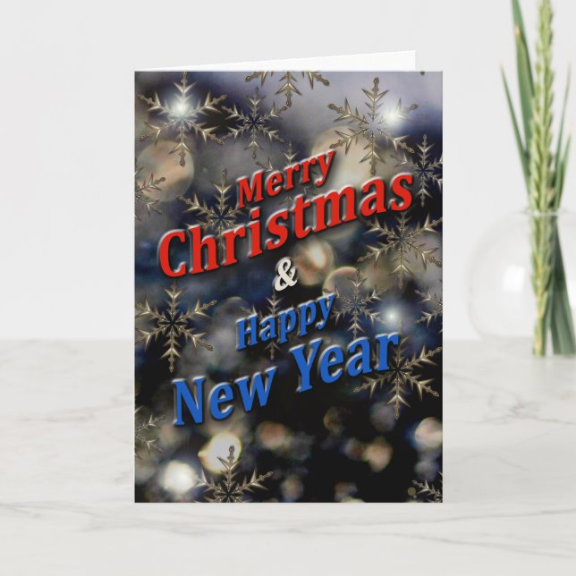 Merry Christmas Happy New Year Blue Silver Holiday Card (Front)
