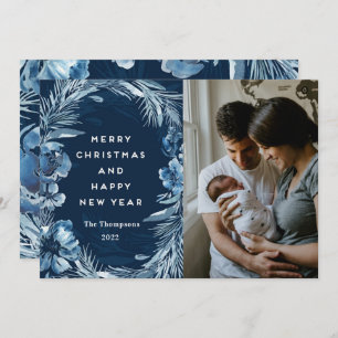 Merry Christmas Happy New Year Blue Watercolor Hol Holiday Card