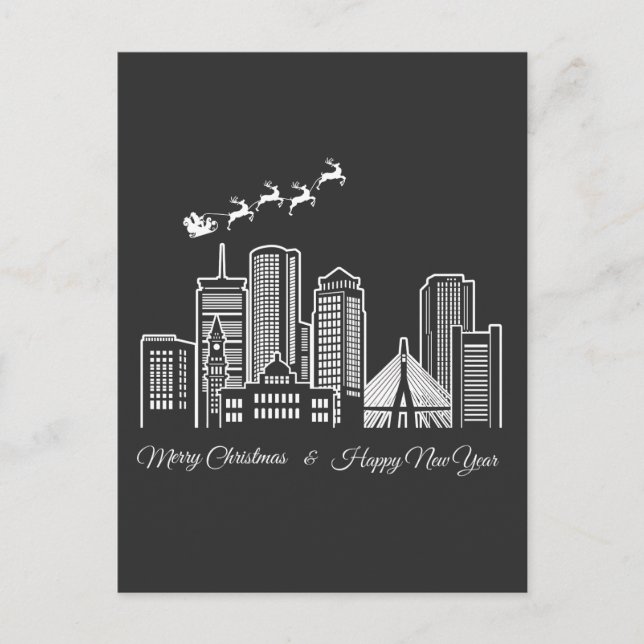 Merry Christmas Happy New Year Boston Massachusett Postcard (Front)