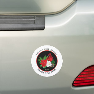 Merry Christmas Happy New Year Bright Cardinal Car Magnet