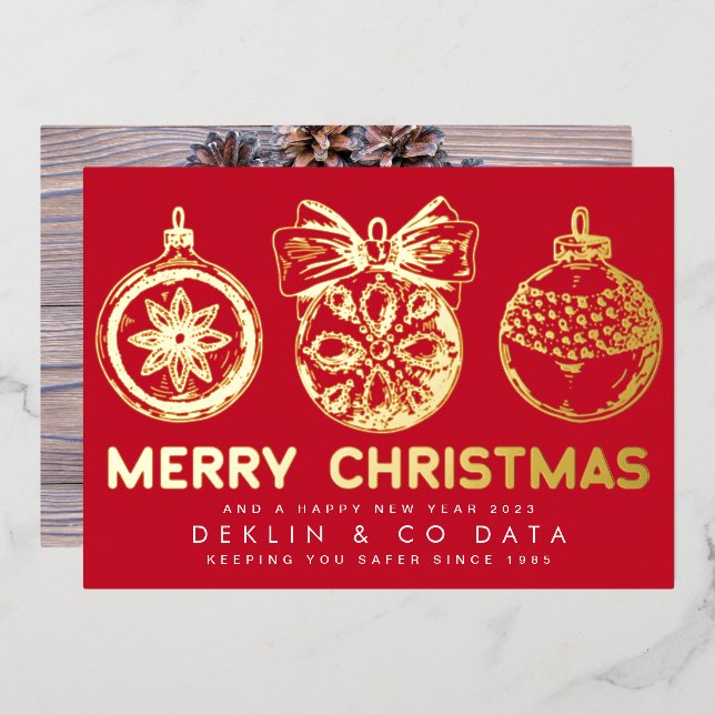Merry Christmas Happy New Year Business Logo Photo Foil Holiday Card (Front/Back)
