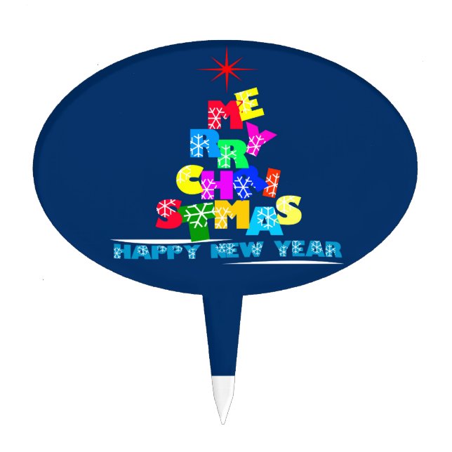 Merry Christmas Happy New Year Cake Topper (Front)