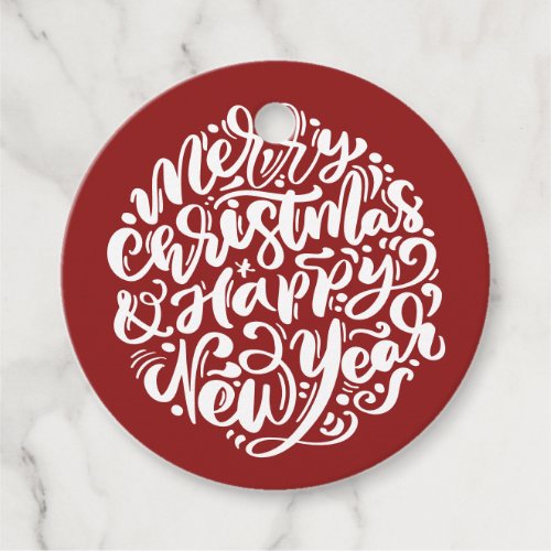 Merry Christmas  Happy New Year Calligraphy Red Favor Tags