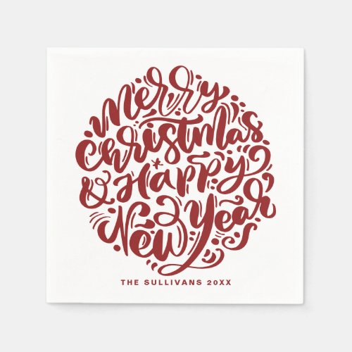 Merry Christmas  Happy New Year Calligraphy Red Napkins