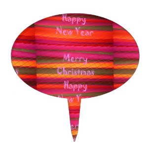 Merry Christmas Happy New Year Canvas Color Design Cake Topper