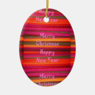 Merry Christmas Happy New Year Canvas Color Design Ceramic Ornament