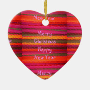 Merry Christmas Happy New Year Canvas Color Design Ceramic Ornament