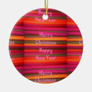 Merry Christmas Happy New Year Canvas Color Design Ceramic Ornament