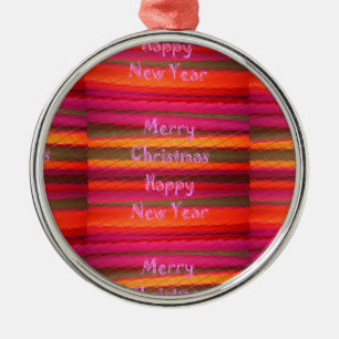 Merry Christmas Happy New Year Canvas Color Design Metal Ornament