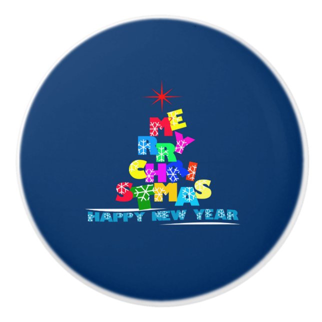 Merry Christmas Happy New Year Ceramic Knob (Front)