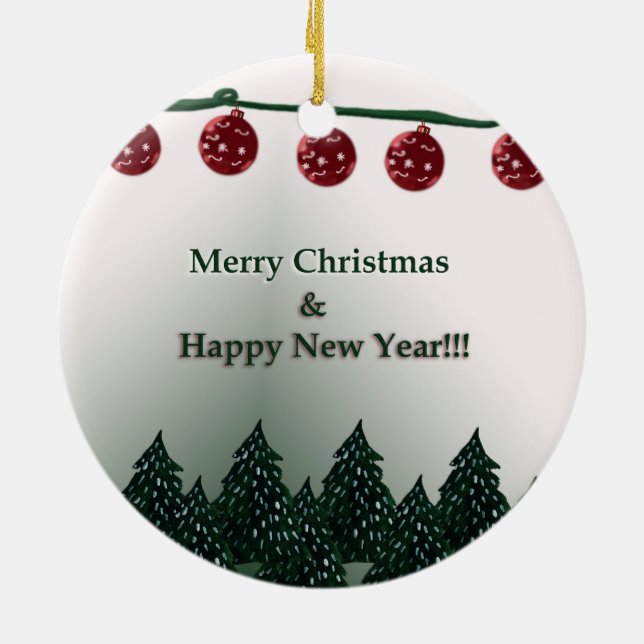 Merry Christmas, Happy New Year Ceramic Ornament (Back)