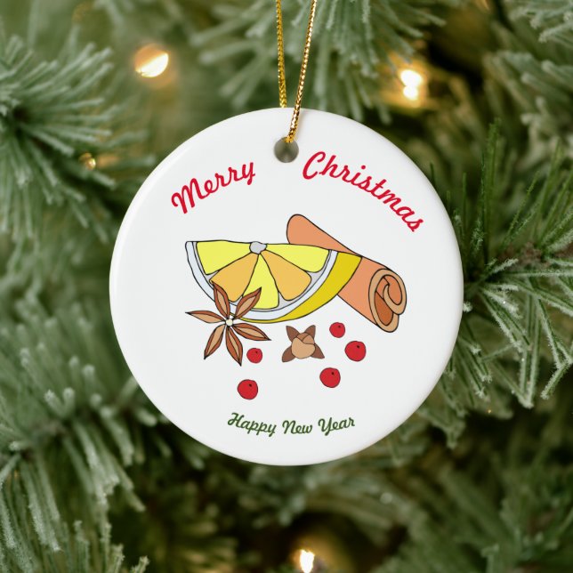 Merry christmas Happy New Year  Ceramic Ornament (Tree)