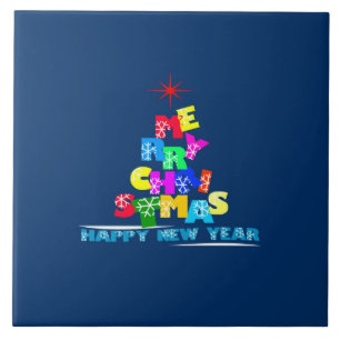 Merry Christmas Happy New Year Ceramic Tile