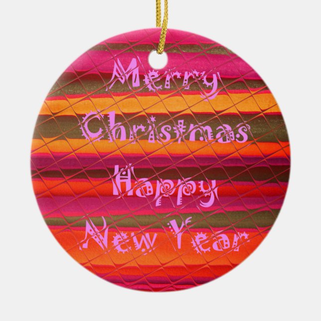 Merry Christmas Happy New Year Collection Ceramic Ornament (Front)