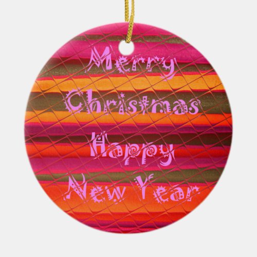 Merry Christmas Happy New Year Color Design Ceramic Ornament
