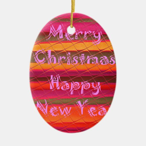Merry Christmas Happy New Year Color Design Ceramic Ornament