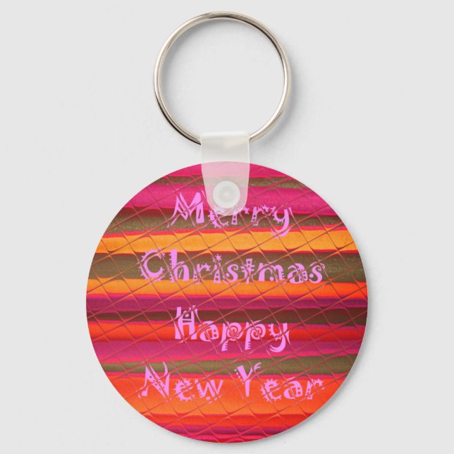 Merry Christmas Happy New Year Color Design Keychain (Front)