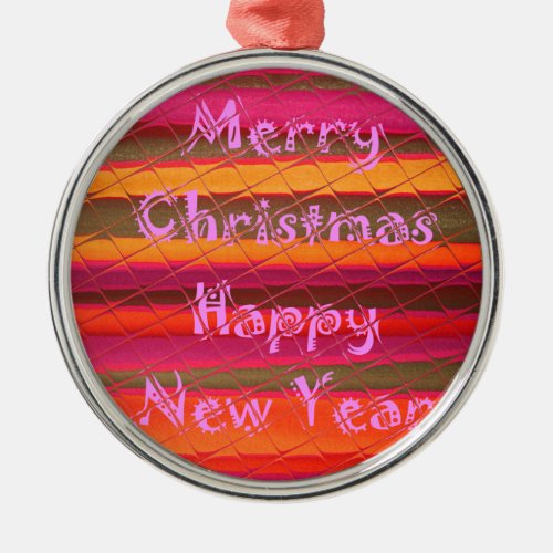 Merry Christmas Happy New Year Color Design Metal Ornament