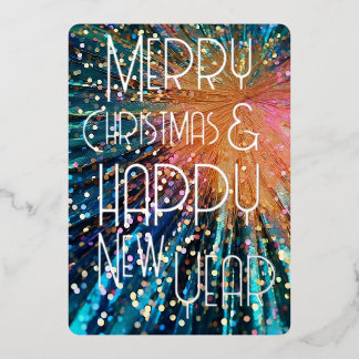 Merry Christmas Happy New Year Confetti Explosion Foil Holiday Card