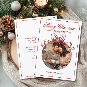 Merry Christmas Happy New Year Coquette Bow Photo Holiday Card